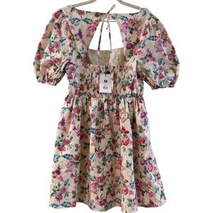 Sugarlips Floral Cottagecore Mini Dress Puff Sleeve NWT M 100% Cotton Coquette